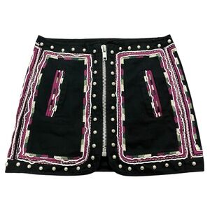 🇫🇷 Embellished Black and Pink Mini Skirt Punk Embroidered XS